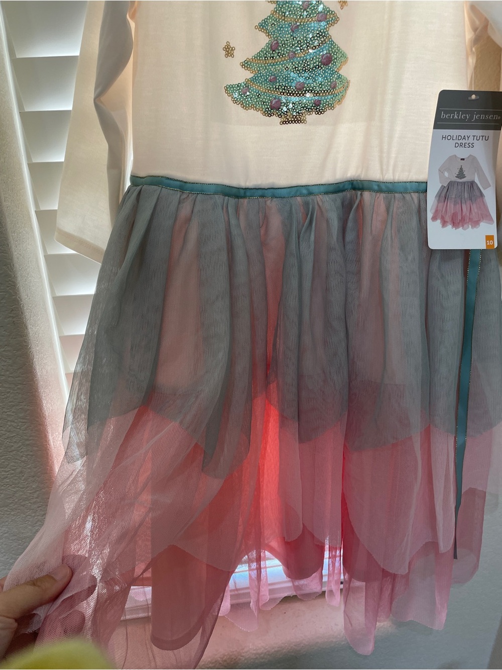 Kids' Holiday Tutu Dress - White Top with Pink and Teal Tulle